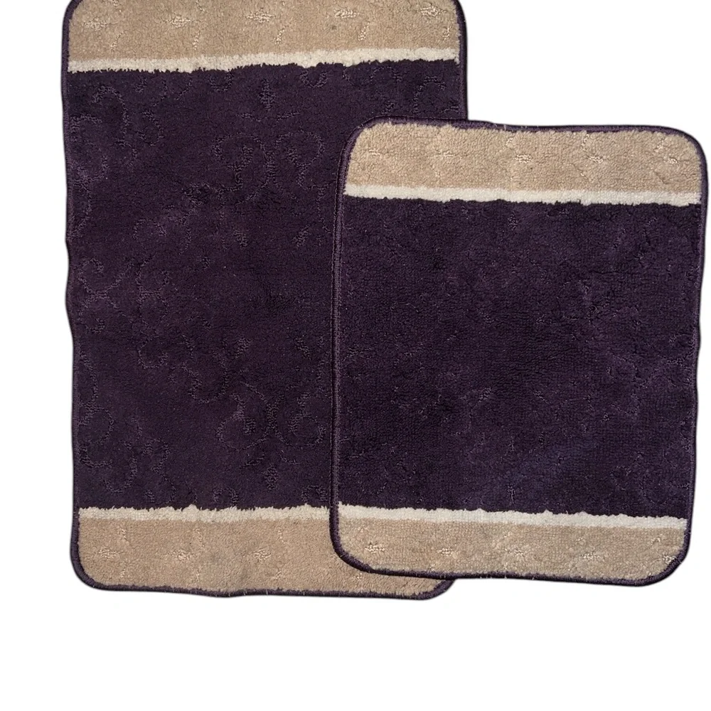 RUGS | PURPLE WHITE AND BEIGE BATHROOM MAT SET